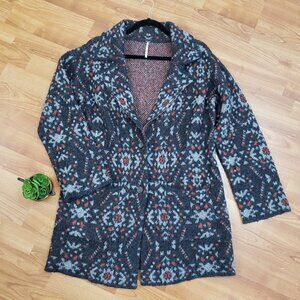 Free People Navajo Style Alpaca Wool Blend Blazer Cardigan Sz M Red Grey
